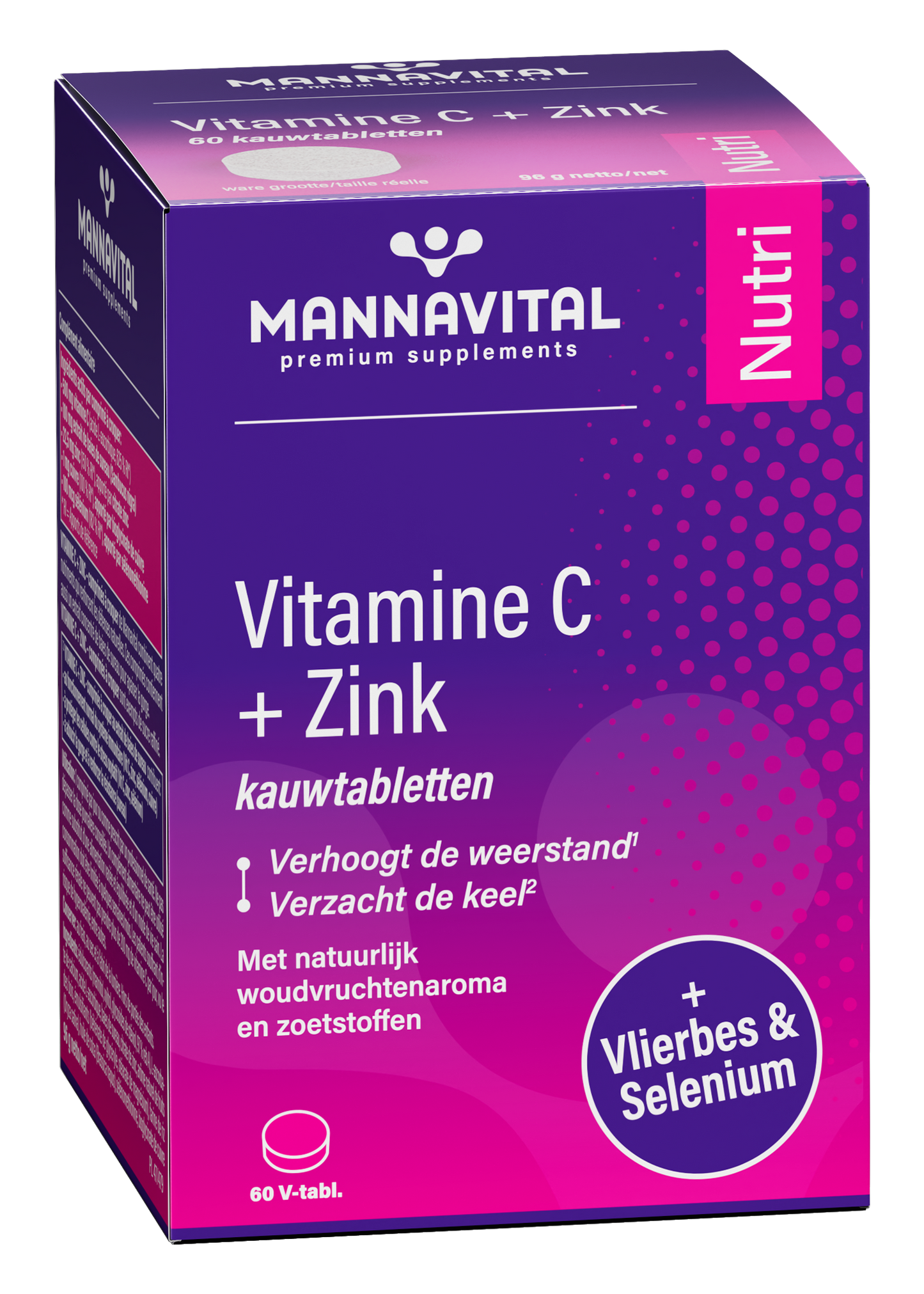 Vitamine C + zink kauwtabletten met selenium & vlierbesextract - 60 V-tabl