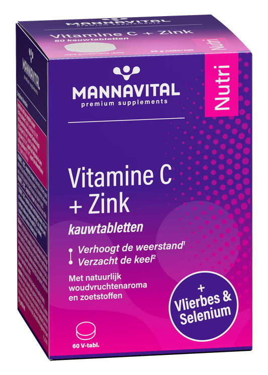 Vitamine C + zink kauwtabletten met selenium & vlierbesextract - 60 V-tabl