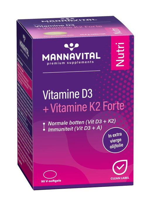 Vitamine D3 3000IU + K2 210mcg Forte - 90 Softgels | Botten, Tanden & Immuniteit